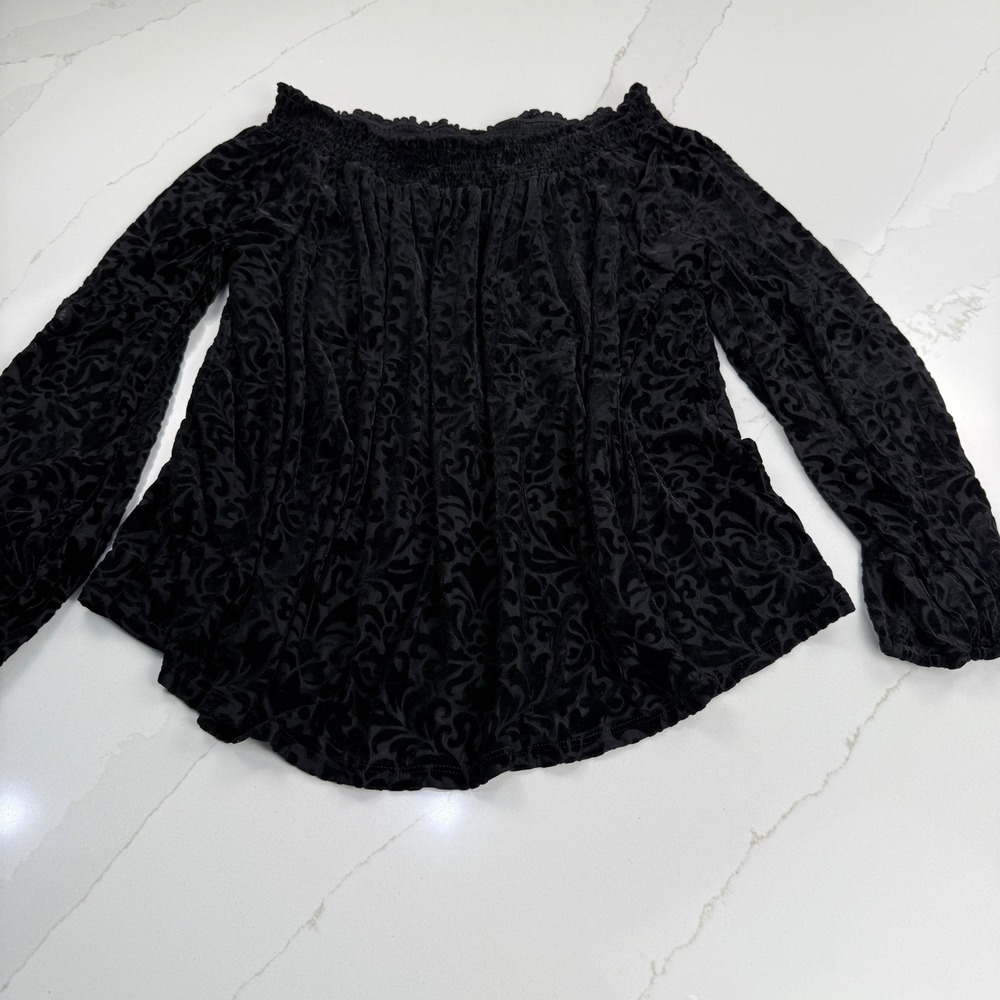 Loft Velvet Burnout Top Womens Large‎ Black Witchy Whimsigoth Dark Romantic